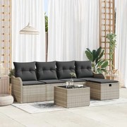 vidaXL Σετ Καναπέ Κήπου 6 Τεμαχίων με Μαξιλάρια Ανοιχτό Γκρι Πολυ Ρατάν