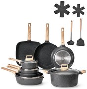 VEVOR 19 Piece Pots and Pans Set Granite Nonstick Kitchen Cookware Black