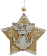 Χριστουγεννιάτικο Ξύλινο Στολίδι Αστεράκι με Ελαφάκι 11cm 50190212