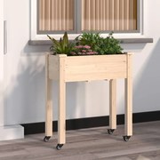 vidaXL Γλάστρα με Ρόδες &amp; Επένδυση Καφέ 71x37x80 εκ. Μασίφ Ξύλο Ελάτης