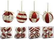 Χριστουγεννιάτικη Μπάλα Κόκκινο 100mm Σετ 4Τμχ Σε 4 Σχέδια