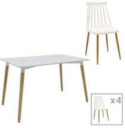 Τραπεζαρία Aurora-Natali pakoworld σετ 5τεμ pp-mdf σε λευκό-φυσική απόχρωση 120x80x76εκ
