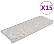 vidaXL Πατάκια Σκάλας Αυτοκόλ. 15 τεμ. Όψη Σιζάλ Πλατίνα 65x21x4 εκ.
