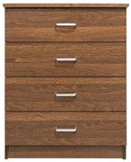 DRAWER Συρταριέρα με 4 Συρτάρια, Απόχρωση Καρυδί