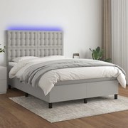 vidaXL Κρεβάτι Boxspring με Στρώμα &amp; LED Αν.Γκρι 140x190εκ. Υφασμάτινο