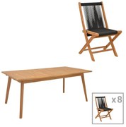 Σετ Κήπου Τραπεζαρία Banou - Pino 9 τεμ Ξύλο Teak Φυσικό - Μαυρό με Τραπέζι 180/240x100x75εκ. & 8 Καρέκλες 240x100x75 εκ.
