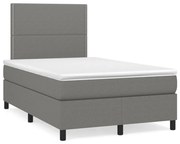 vidaXL Κρεβάτι Boxspring με Στρώμα & LED Σκ.Γκρι 120x190εκ. Υφασμάτινο