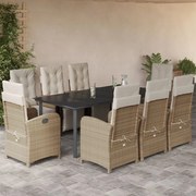vidaXL Σετ Τραπεζαρίας Κήπου 9 τεμ. Μπεζ Συνθετικό Ρατάν με Μαξιλάρια