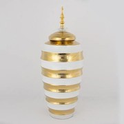 Βάζο Κεραμικό Με Καπάκι 752-20092 18.5x48.5cm White-Gold Estheti Home Κεραμικό