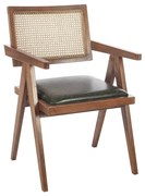 Artekko Suva Rattan Καρέκλα με Καφέ Ξύλινο Σκελετό με Ψάθα και Πράσινο Τεχνόδερμα (52x55x80)cm - 783-1504-C - 783-1504-C