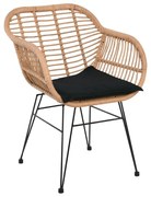 WOODWELL SALSA Πολυθρόνα Τραπεζαρίας Κήπου, Μέταλλο Βαφή Μαύρο, Wicker Φυσικό, Μαξιλάρι Μαύρο 56x61x85cm Ε244,Κ