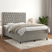 Κρεβάτι Boxspring με Στρώμα Ανοιχτό Γκρι 140x190 εκ. Βελούδινο - Γκρι