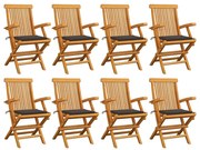 vidaXL Καρέκλες Κήπου 8 τεμ. από Μασίφ Ξύλο Teak με Taupe Μαξιλάρια