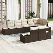 vidaXL Set σαλονιού κήπου 8 τεμαχίων με μαξιλάρια καφέ πολυουρεθάνη
