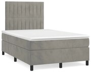 vidaXL Κρεβάτι Boxspring με Στρώμα Ανοιχτό Γκρι 120x190 εκ. Βελούδινο