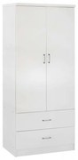 Ντουλάπα Reina HM338.05 Δίφυλλη Με 2 Συρτάρια 80x42,5x180,5cm White Two Door