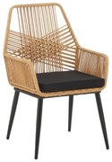 Πολυθρόνα Tanish rattan φυσικό-πόδι μαύρο μέταλλο 58x58.5x87εκ