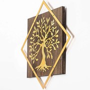 Διακοσμητικό Τοίχου Tree 899SKL2251 54x54cm Walnut-Gold Wallity Metal,Wood
