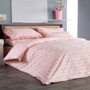 Σεντόνια Σετ 4Τμχ. Zizel 2 Pink-White Vesta Home Υπέρδιπλο 240x260cm 100% Βαμβάκι