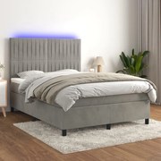 vidaXL Κρεβάτι Boxspring με Στρώμα&amp;LED Αν. Γκρι 140x190 εκ. Βελούδινο