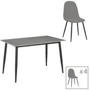 Intrahome Τραπεζαρία Gustas-Bella D Intrahome σετ 5τμχ γκρι μαρμάρου sintered stone-μαύρο μέταλλο 140x80x75εκ | SKU: INTRAPA-311112174