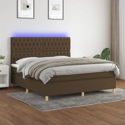 Κρεβάτι Boxspring με Στρώμα &amp; LED Σκ.Καφέ 180x200εκ. Υφασμάτινο