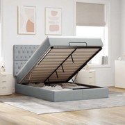 vidaXL Οθωμανικό κρεβάτι με στρώμα&amp;LEDs Ανοιχτό γκρι 140x190cm Ύφασμα