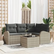 vidaXL Σετ 5 Τεμαχίων Καναπέ Κήπου με Μαξιλάρια Γκρι Πολυ Ρατάν