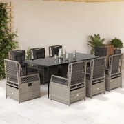 vidaXL Σετ Τραπεζαρίας Κήπου 9 τεμ. Αν. Γκρι Συνθ. Ρατάν με Μαξιλάρια