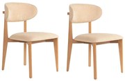 Καρέκλα Lionte (Σετ 2Τμχ) 566WYL1118 53x58x86cm Beige-Oak Ξύλο,Ύφασμα