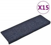 vidaXL Πατάκια Σκάλας 15 τεμ. Μπλε 65x21x4 εκ. Βελονιασμένο Ύφασμα