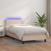 Κρεβάτι Boxspring Στρώμα&amp;LED Καπουτσίνο 90x200 εκ. Συνθ. Δέρμα - Καφέ