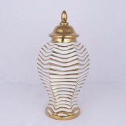Βάζο Κεραμικό Με Καπάκι 21.2x21.2x42.2cm White-Gold Estheti Home Κεραμικό