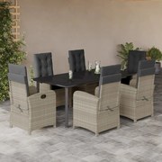vidaXL Σετ Τραπεζαρίας Κήπου 7 τεμ. Αν. Γκρι Συνθ. Ρατάν με Μαξιλάρια