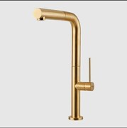 Armando Vicario by La Torre Tozo 48580 Gold Brushed Μπαταρία Κουζίνας Χρωμέ Με Υψηλό Περιστρεφόμενο Ρουξούνι και Συρόμενο Ντους