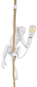 01802 GloboStar®  APES 01802 Μοντέρνο Κρεμαστό Φωτιστικό Φιγούρα Μονόφωτο 1 x E27 IP20 Λευκό Πλαστικό με Μπεζ Σχοινί - Μ26 x Π28 x Υ69cm