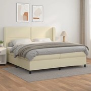 Κρεβάτι Boxspring με Στρώμα Κρεμ 200x200 εκ. Συνθετικό Δέρμα - Κρεμ