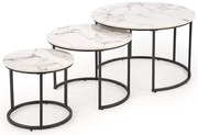 Hilda Σετ 3 Τραπεζακια Σαλονιου Απομιμηση Μαρμαρο Λευκο