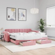 vidaXL Καναπές Κρεβάτι Συρόμενος Ροζ 90x200 εκ. Βελούδινος &amp; Συρτάρια