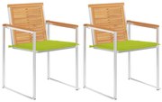 vidaXL Καρέκλες Κήπου 2 τεμ. από Μασίφ Ξύλο Teak/Ατσάλι με Μαξιλάρια