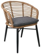 WOODWELL Ε259,1SALSA Πολυθρόνα Στοιβαζόμενη, Αλουμίνιο Βαφή Μαύρο,Wicker Φυσικό, Μαξιλάρι Γκρι 57x63x74cm Ε259,1