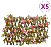vidaXL Καφασωτό Επεκτεινόμενο 5 Τεμ. Σκ. Ροζ 180x20εκ. Τεχνητός Κισσός