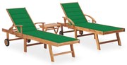 vidaXL Ξαπλώστρες 2 τεμ. από Μασίφ Ξύλο Teak με Τραπέζι και Μαξιλάρι