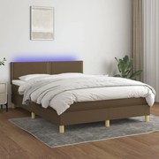 Κρεβάτι Boxspring με Στρώμα &amp; LED Σκ.Καφέ 140x190 εκ Υφασμάτινο - Καφέ