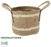 Artificial Garden NAXOS 20334 Διακοσμητικό Πλεκτό Καλάθι-Κασπώ Γλάστρα-Flower Pot Μπεζ με Καφέ Φ35cm x Υ30cm Globostar-20334-Μπε 20334