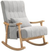 Πολυθρόνα κουνιστή με μαξιλάρι οσφυϊκής χώρας, φαρδύ κάθισμα, σκελετός από καουτσούκ ξύλο, έως 120 kg, Γκρι