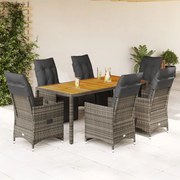 vidaXL Σετ Επίπλων Bistro Κήπου 7 τεμ. Γκρι Συνθετ. Ρατάν με Μαξιλάρια