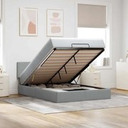 vidaXL Οθωμανικό κρεβάτι με στρώμα &amp; LEDs Ανοιχτό γκρι ύφασμα
