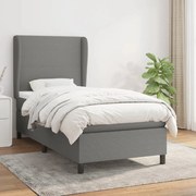 vidaXL Κρεβάτι Boxspring με Στρώμα Σκούρο Γκρι 90x200 εκ. Υφασμάτινο