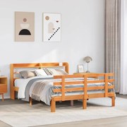 Πλαίσιο Κρεβατιού με Κεφαλάρι Μελί 150x200εκ. Μασίφ Ξύλο Πεύκου - Καφέ